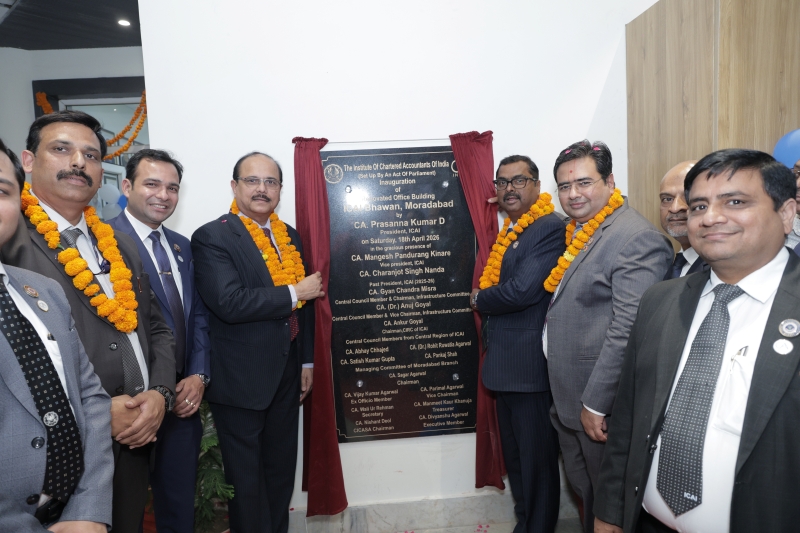 April 18, 2026 - CA. Mangesh Kinare, Vice-President, ICAI along with Central Council Members- CA. Gyan Chandra Misra, CA. Pankaj Shah and Branch Managing Committee Members during inauguration of ICAI Bawan, Moradabad Branch on April 18, 2026.